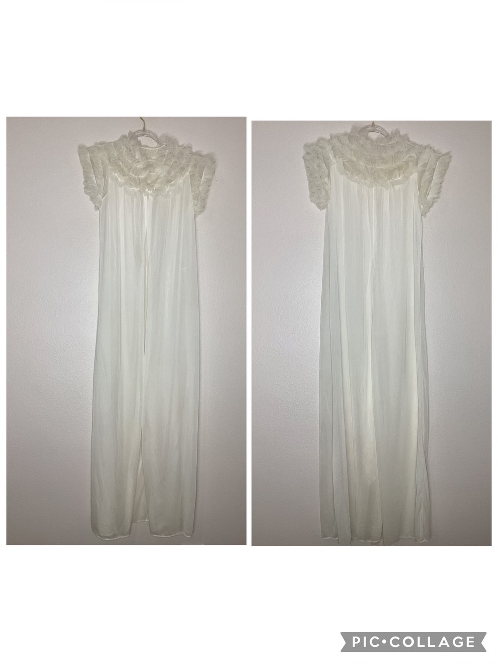 Vintage Henson Sheer White Peignoir Robe Maxi Nylon Ruffles Bridal Sexy Sz 34